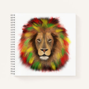 Carnet Tête de lion rasta rouge jaune vert dessin Jamaïqu