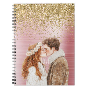 Carnet Tête rouge pailletée or Femme Cheveux bruns Homme