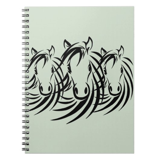 Carnet Têtes de cheval noir sur fond vert (Devant)
