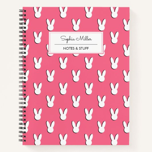 Carnet Têtes de lapin blanc mignon Nom du script Monogram (Devant)