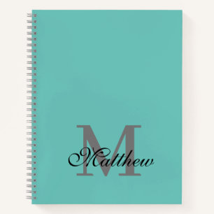 Carnet Texte initial et nom personnalisé turquoise