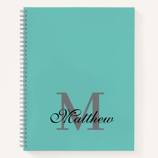 Carnet Texte initial et nom personnalisé turquoise (Devant)