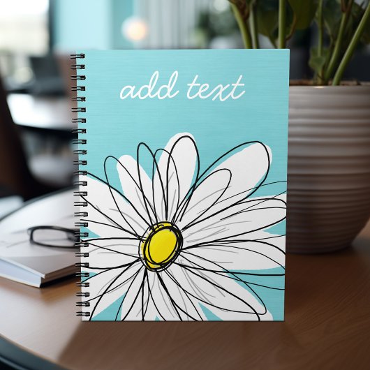 Carnet Texte personnalisé Aqua et Jaune Whimsical Daisy