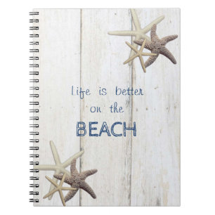 Carnet Texture de bois adorable, étoile de mer, plage