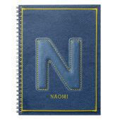Carnet Texture de denim bleu avec monogramme brodé en jau (Devant)
