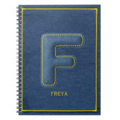 Carnet Texture de denim bleu monogramme initiale F nom (Devant)