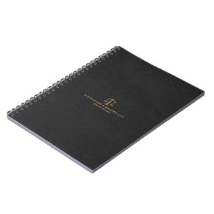 Carnet Texture de faux cuir noir et balance de justice en