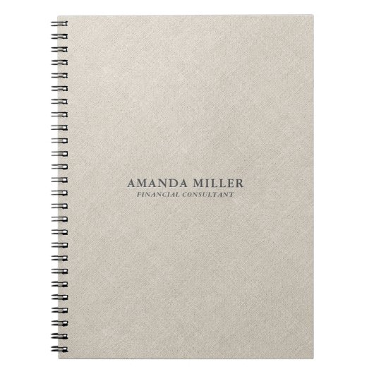 Carnet Texture de lin beige naturel avec typographie gris (Devant)