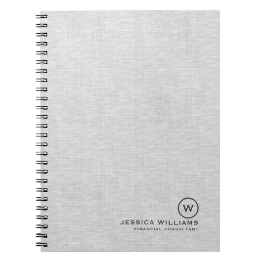 Carnet Texture de lin gris avec typographie noire simple (Devant)