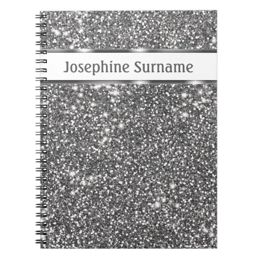 Carnet Texture de paillettes argentées fausses et texte p (Devant)