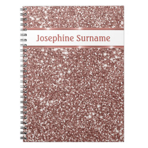 Carnet Texture de paillettes de faux or rose et texte per