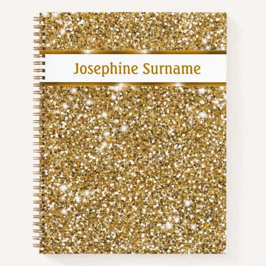 Carnet Texture de paillettes jaune doré faux & texte pers (Devant)