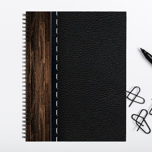Carnet Texture en bois réaliste et cuir cousu