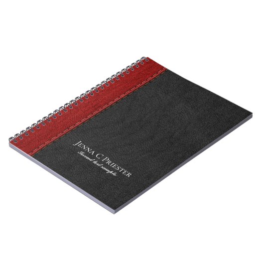 Carnet Texture En Cuir Noir Et Rouge Faux (Côté gauche)