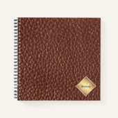 Carnet Texture en faux cuir marron personnalisée avec mon (Devant)
