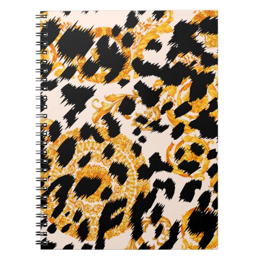 Carnet Texture léopard avec motif baroque or (Devant)