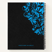 Carnet Texture Lin Noir Avec Dentelle Florale Bleue (Dos)