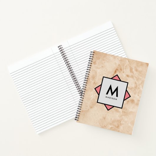 Carnet Texture rocheuse en marbre rose avec nom et monogr (Intérieur)