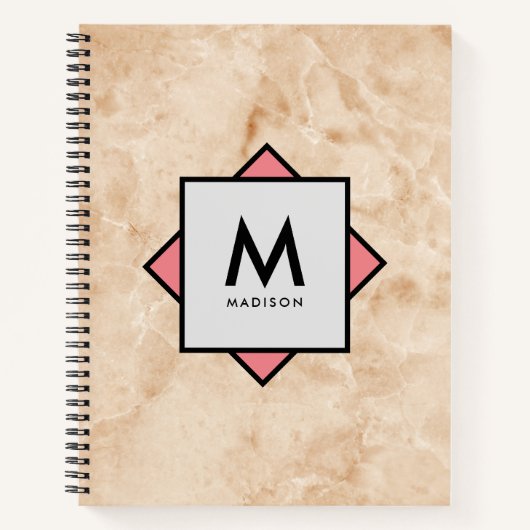 Carnet Texture rocheuse en marbre rose avec nom et monogr (Devant)