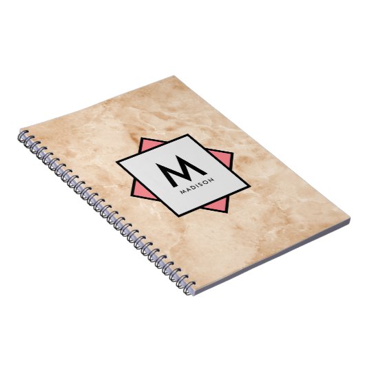 Carnet Texture rocheuse en marbre rose avec nom et monogr (Côté Droit)