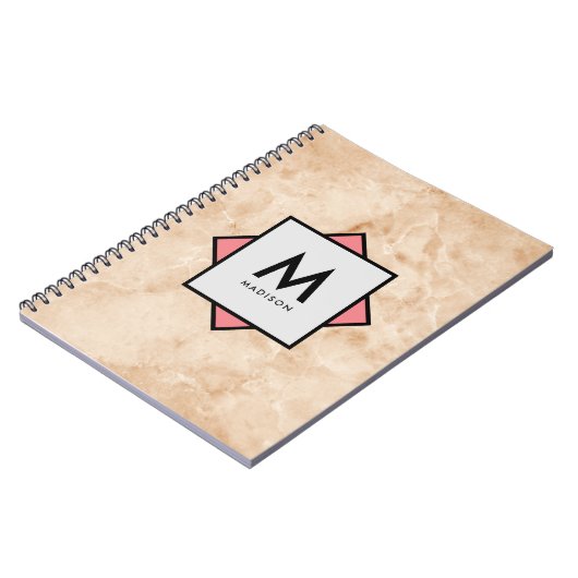 Carnet Texture rocheuse en marbre rose avec nom et monogr (Côté gauche)