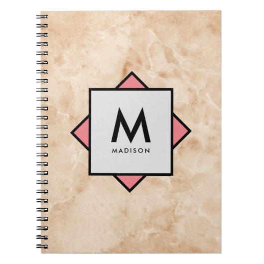 Carnet Texture rocheuse en marbre rose avec nom et monogr (Devant)