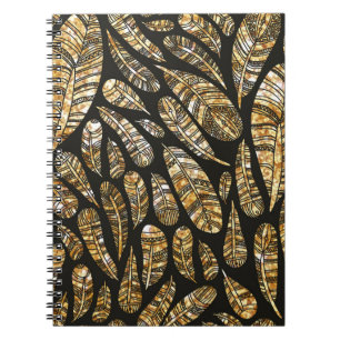 Carnet Texture transparente motif de plumes dorées