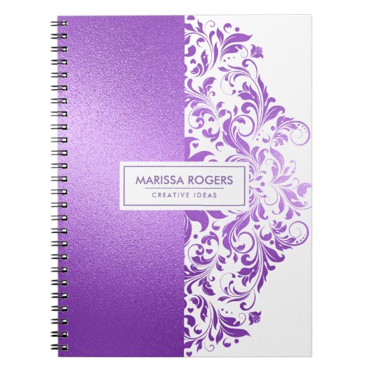 Carnet Texture violet moderne et tourbillons sur fond bla (Devant)