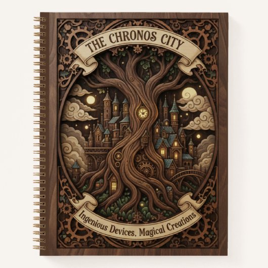 Carnet The Chronos City Steampunk Tree Wood Carved  (Devant)