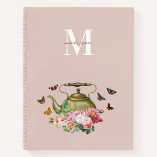Carnet Théière Party Rose Floral & Papillons Monogramme