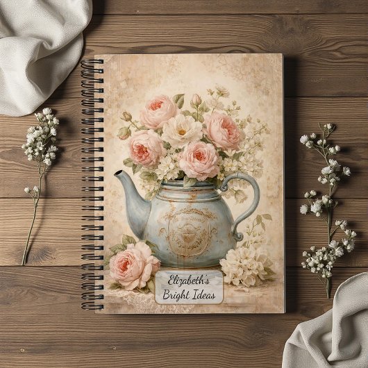 Carnet Théière vintage avec roses