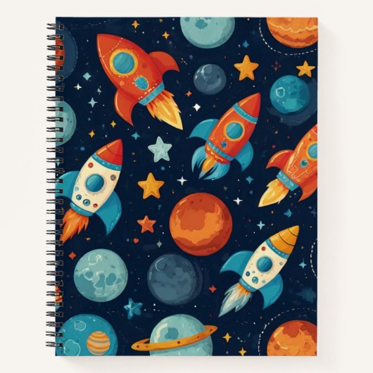 Carnet Thème de doodle de fusée cool espace et planètes e (Devant)