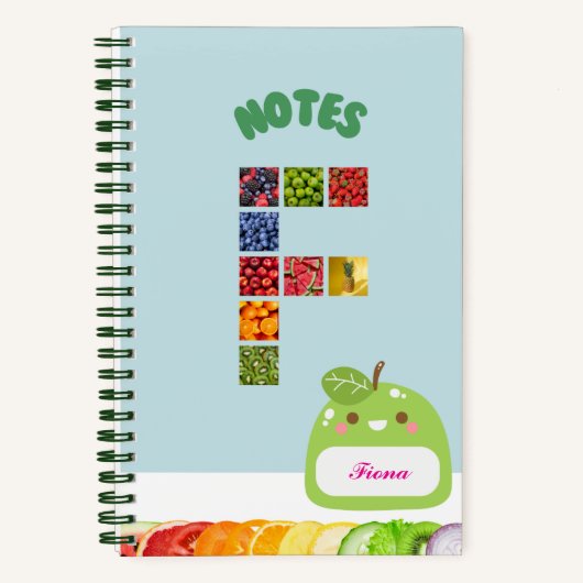 Carnet Thème Fruit - Initiale personnalisée F (Recto)