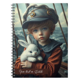 Carnet Thème nautique enfant tenant son jouet lapin perso
