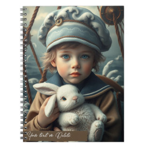 Carnet Thème nautique Garçon tenant son lapin jouet perso
