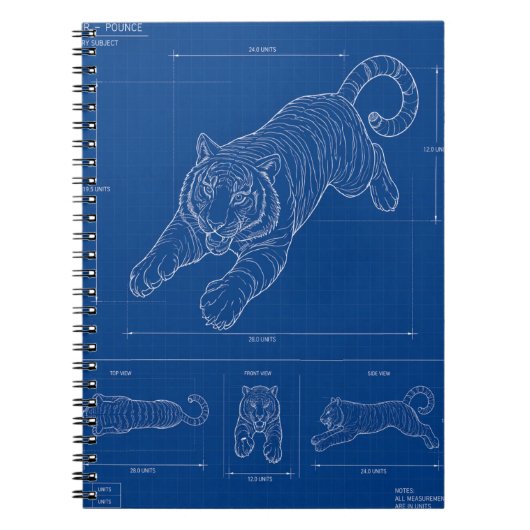 Carnet Tiger Pounce Blueprint – Technical Line Art Poster (Devant)