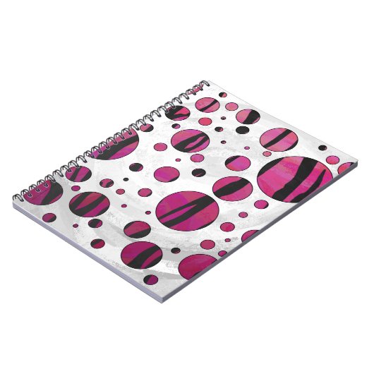 Carnet Tigre à pois rose chaud et impression noir (Côté gauche)