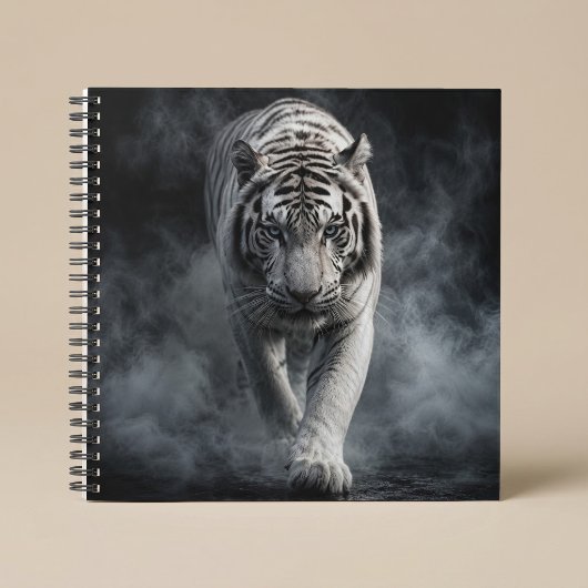 Carnet Tigre blanc marchant à travers la fumée