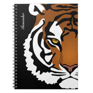 Carnet Tigre, Chat Sauvage sur Fond Noir