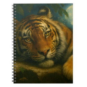 Carnet Tigre d'aquarelle reposant dans la forêt nocturne