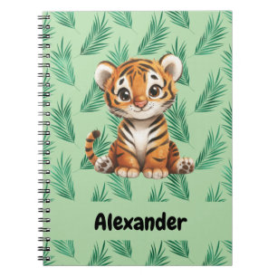 Carnet Tigre de dessin mignon sur Feuilles tropicaux