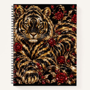 Carnet Tigre doré et roses rouges - Art floral