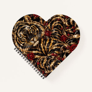 Carnet Tigre doré et roses rouges - Art floral