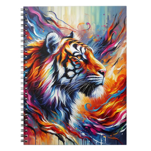 Carnet Tigre porté par les flammes – Expression de force (Devant)