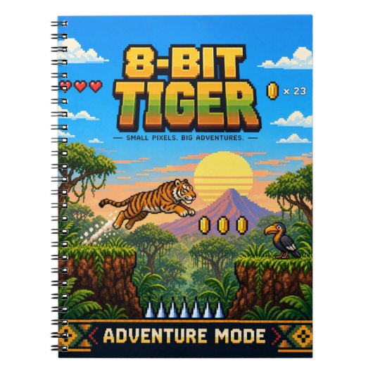 Carnet Tigre, Rétro Pixel Art 8-Bit (Devant)