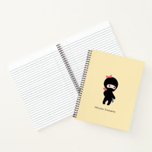 Carnet Tiny Ninja Girl Nom personnalisé sur Jaune