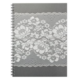 Carnet Tissu de dentelle blanc sur gris