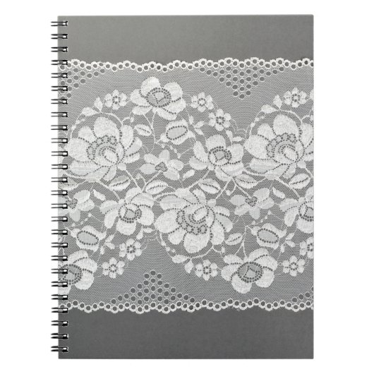 Carnet Tissu de dentelle blanc sur gris  (Devant)