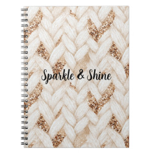 Carnet Tissu Faux Tissé Blanc Pailleté Or