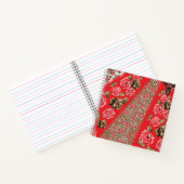Carnet Tissu rouge éclatant avec floral complexe et (Intérieur)